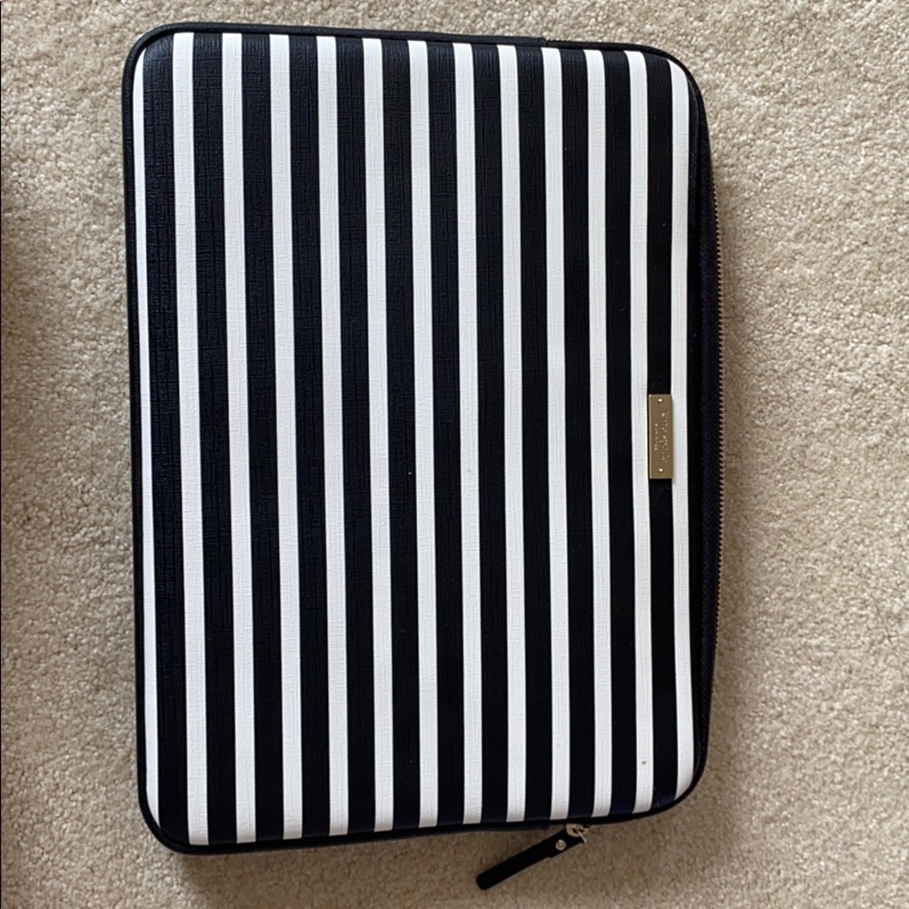 Kate spade, black and white striped computer bag
